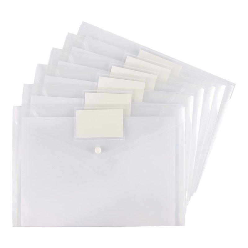 Hutou 6 Pack Clear Document Folders Plastic Envelopes Poly Envelopes File Envelopes with Label Pocket and Snap Button for Home Work Office Organization  Letter Size/A4 Size  White - Image 1